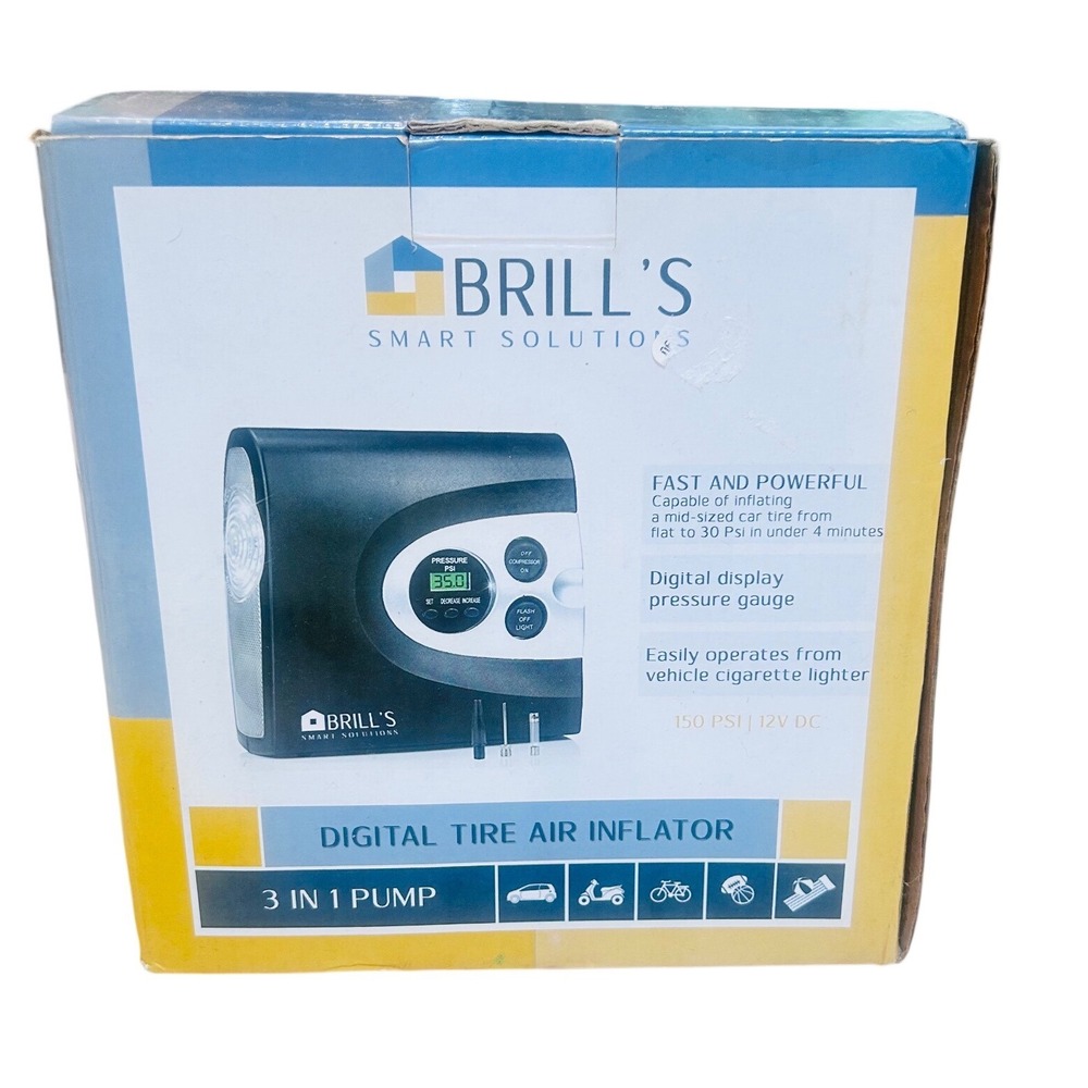 Brill's Smart Solutions Digital Tire Air Inflator 150 PSI 12V DC 3 in 1 Pump